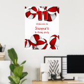 Poster basket blanc rouge fête d'anniversaire bienvenue (Bureau à domicile)
