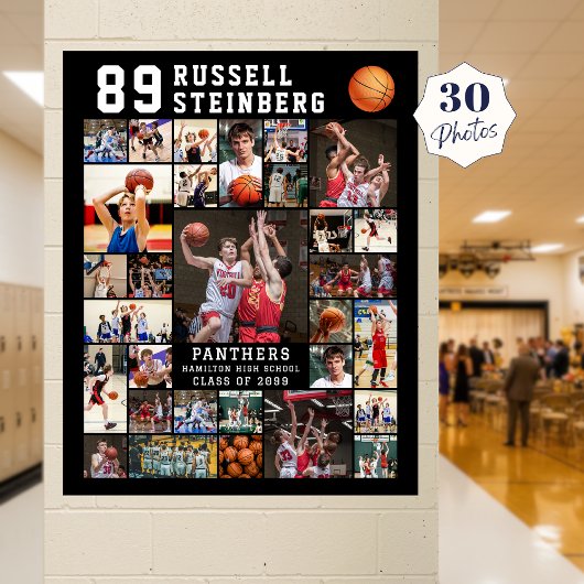 Poster Basketball 30 Photo Collage Player Number