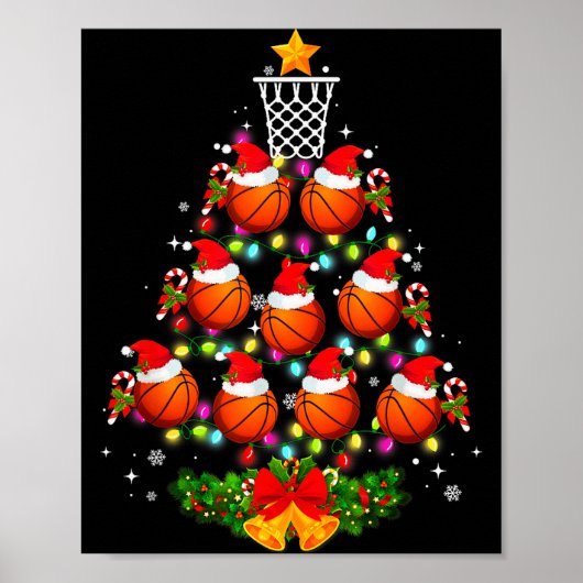 Poster Basketball Christmas Tree Lights Red Santa Hat Xma (Devant)