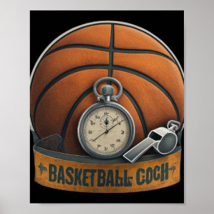 Poster Basketball Coach Whistler Stopwatch
