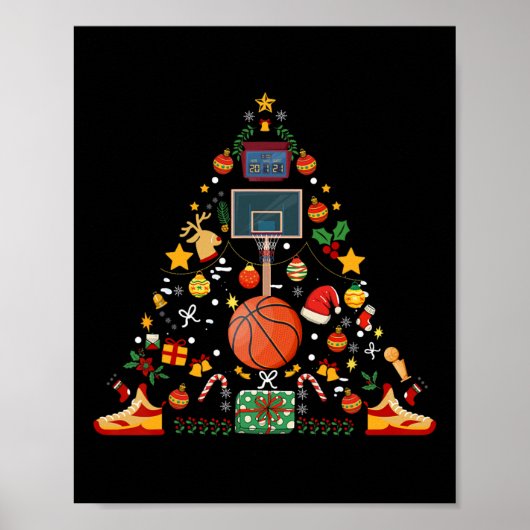 Poster Basketball Funky Ball Hoop Christmas Tree Joyeux X (Devant)
