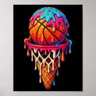 Poster Basketball Ice Cream Drip For Boys Girls Youth Bas