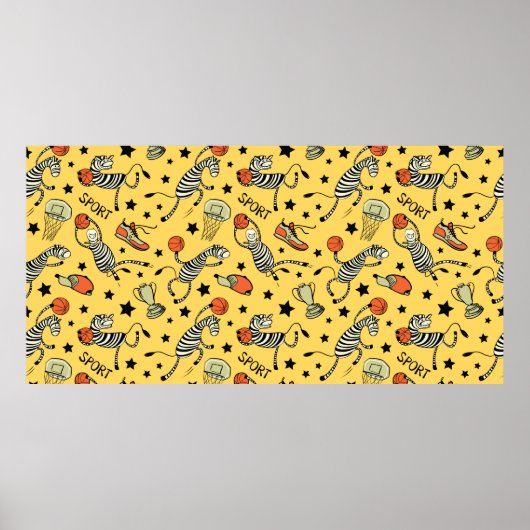 Poster Basketball jeu sans couture motif avec doodé migno (Devant)