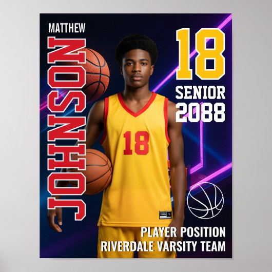 Poster Basketball Player Senior Team Custom Photo Sports (Devant)