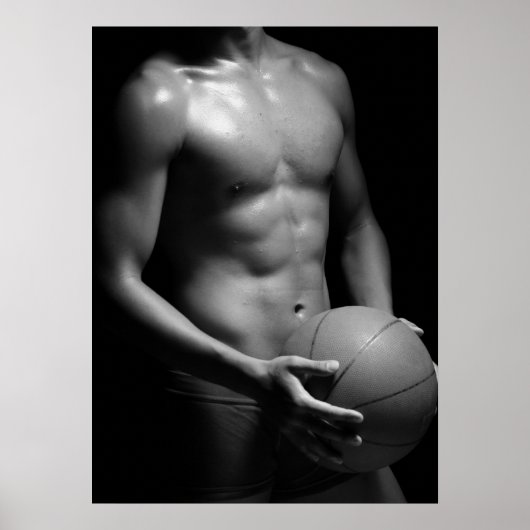 Poster Basketball player W7 in black and white (Devant)