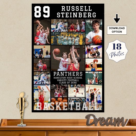 Poster Basketball Senior Graduation 18 Photo Collage