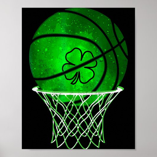 Poster Basketball Shamrock Lucky Clover Irish St Patrick' (Devant)