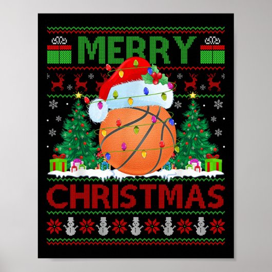 Poster Basketball Ugly Christmas Sweater Srts Player Ligh (Devant)