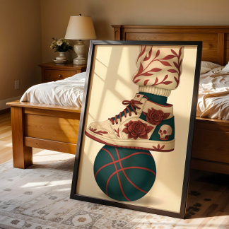 Poster Baskets haut-de-gamme du crâne floral sur le baske