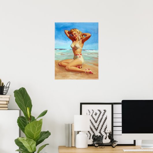 Poster Basking sur le Beach Pin Up (Bureau à domicile)