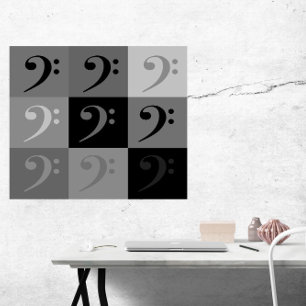 Poster Bass Clef Motif noir gris