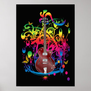 Poster Basse guitare couleur splash