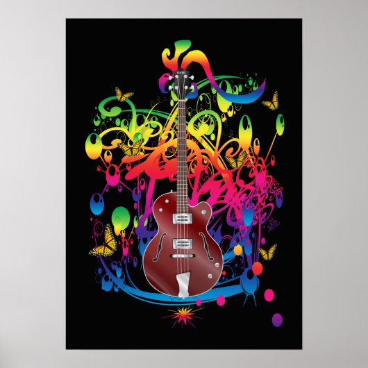 Poster Basse guitare couleur splash (Devant)