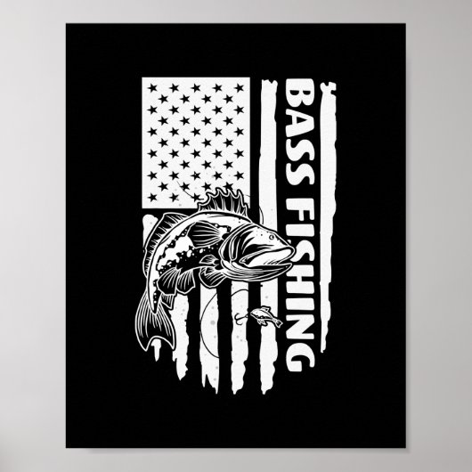 Poster Basse Pêche Big Bass Drapeau Américain Avec Pêche (Devant)