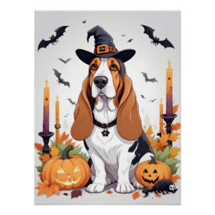 Poster Basset Halloween mignonne adorable animal drôle