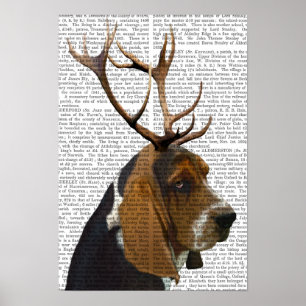 Poster Basset Hound and Antlers