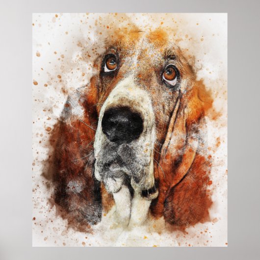 Poster Basset hound aquarelle peinture (Devant)