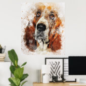 Poster Basset hound aquarelle peinture (Bureau à domicile)