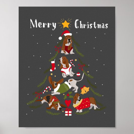 Poster Basset Hound Arbre de Noël Amoureux des chiens (Devant)