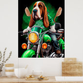 Poster Basset Hound Chien conduisant vélo St. Patrick's D (Cuisine)