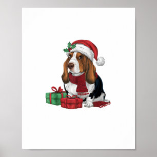 Poster Basset Hound Chien Fêtes de Noël Père Noël D