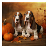 Poster Basset Hound Chiot Automne Citrouille de plaisir (Devant)