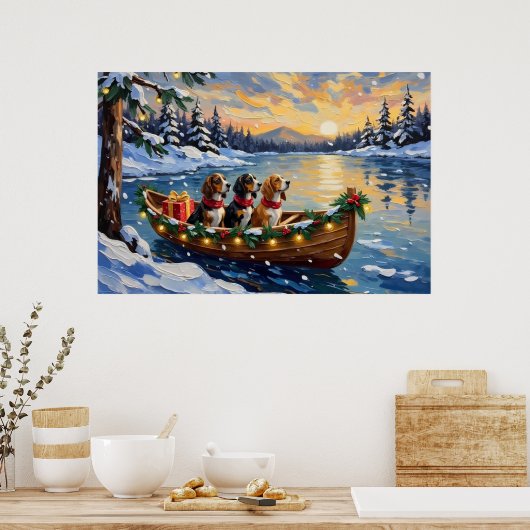 Poster Basset Hound Christmas Boat Holiday (Cuisine)