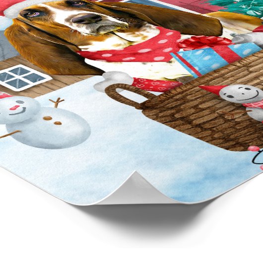 Poster Basset Hound Dog In snow Christmas Dog House (Coin)
