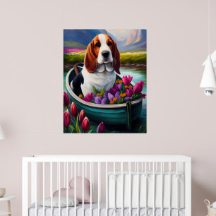 Poster Basset Hound Dog sur une pagaie : une aventure Pit