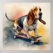 Poster Basset Hound équitation skateboard (Devant)