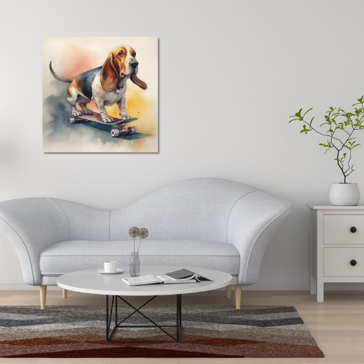 Poster Basset Hound équitation skateboard