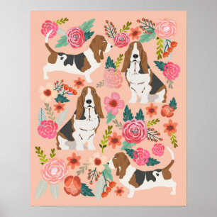 Poster Basset Hound Florals - L'art du chien