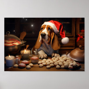 Poster Basset Hound Noël Cookies Festive Fête
