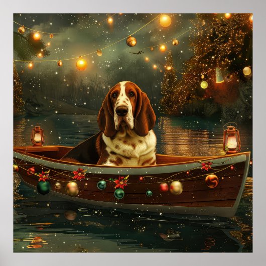 Poster Basset Hound Noël Festive Voyage (Devant)