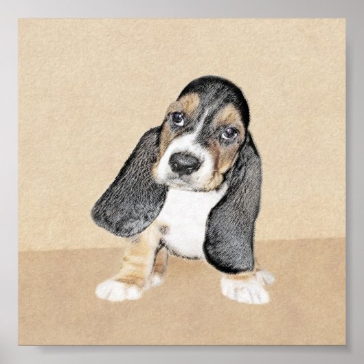Poster Basset Hound Peinture Chiot - Art Chien original (Devant)