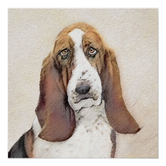 Poster Basset Hound Peinture - Cute Original Chien Art (Devant)