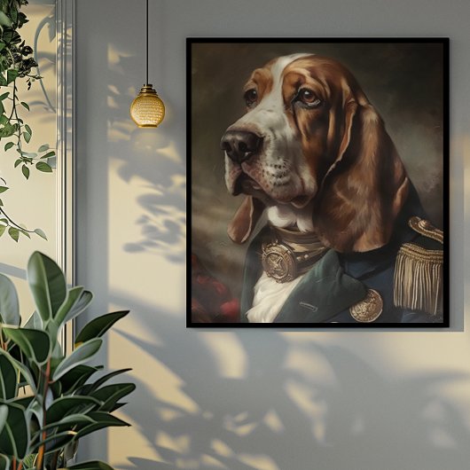 Poster Basset Hound portant un costume de Napoléon