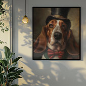 Poster Basset Hound portant un haut et un nœud papillon r