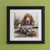 Poster Basset Hound sur skateboard