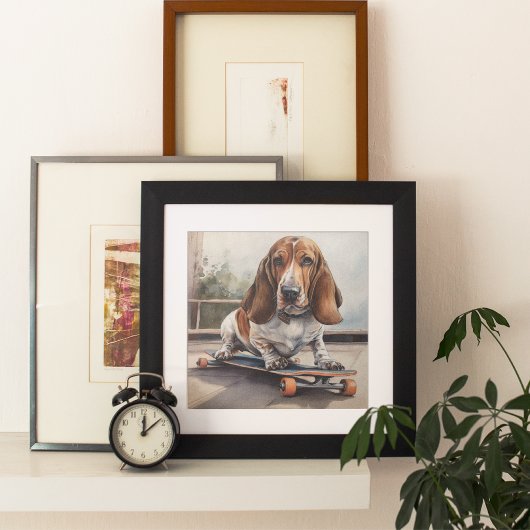 Poster Basset Hound sur skateboard