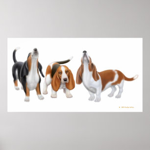 Poster Basset Hound Trio Print