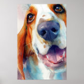 Poster Basset hound watercolor portrait (Devant)