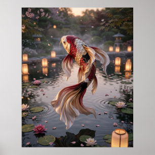 Poster Bassin aux lanternes de soie de carpe koï