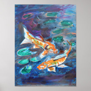 Poster Bassin de carpes mystiques impressionniste