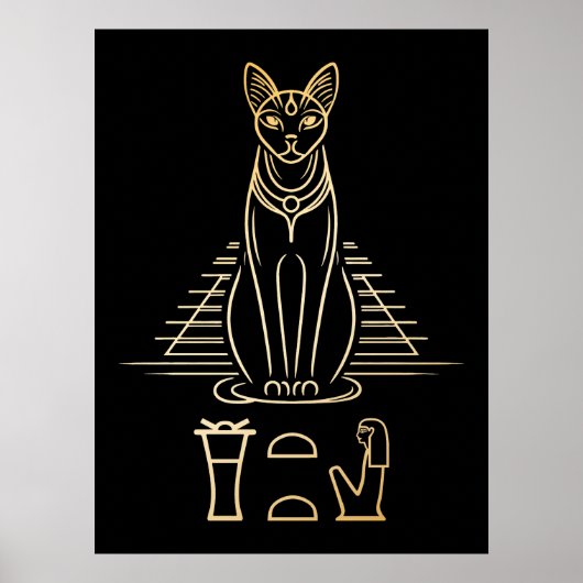 Poster Bastet avec nom en hiéroglyphes et pyramide d'Égyp (Devant)