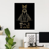 Poster Bastet avec nom en hiéroglyphes et pyramide d'Égyp (Bureau à domicile)