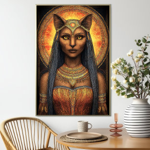 Poster Bastet Déesse Féline Égyptienne Art Brun Doré