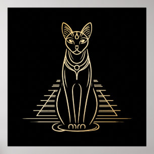 Poster Bastet, déesse féline égyptienne devant une pyrami