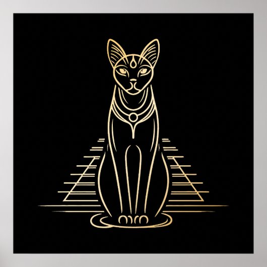 Poster Bastet, déesse féline égyptienne devant une pyrami (Devant)