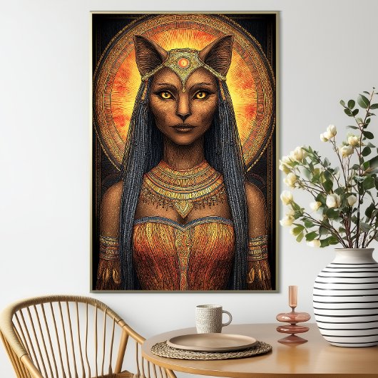 Poster Bastet Egyptian Chat Goddess Gold Brown Art